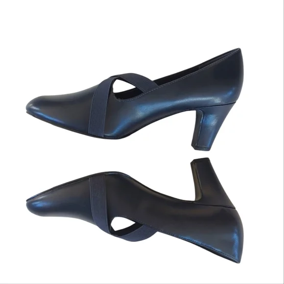 Easy Street Zaylee Faux Leather Criss Cross Strappy Slip On Heels 10M Blue - Picture 5 of 16